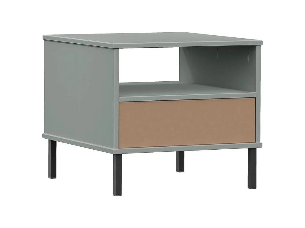 Table de chevet avec pieds en métal Gris Bois pin massif OSLO