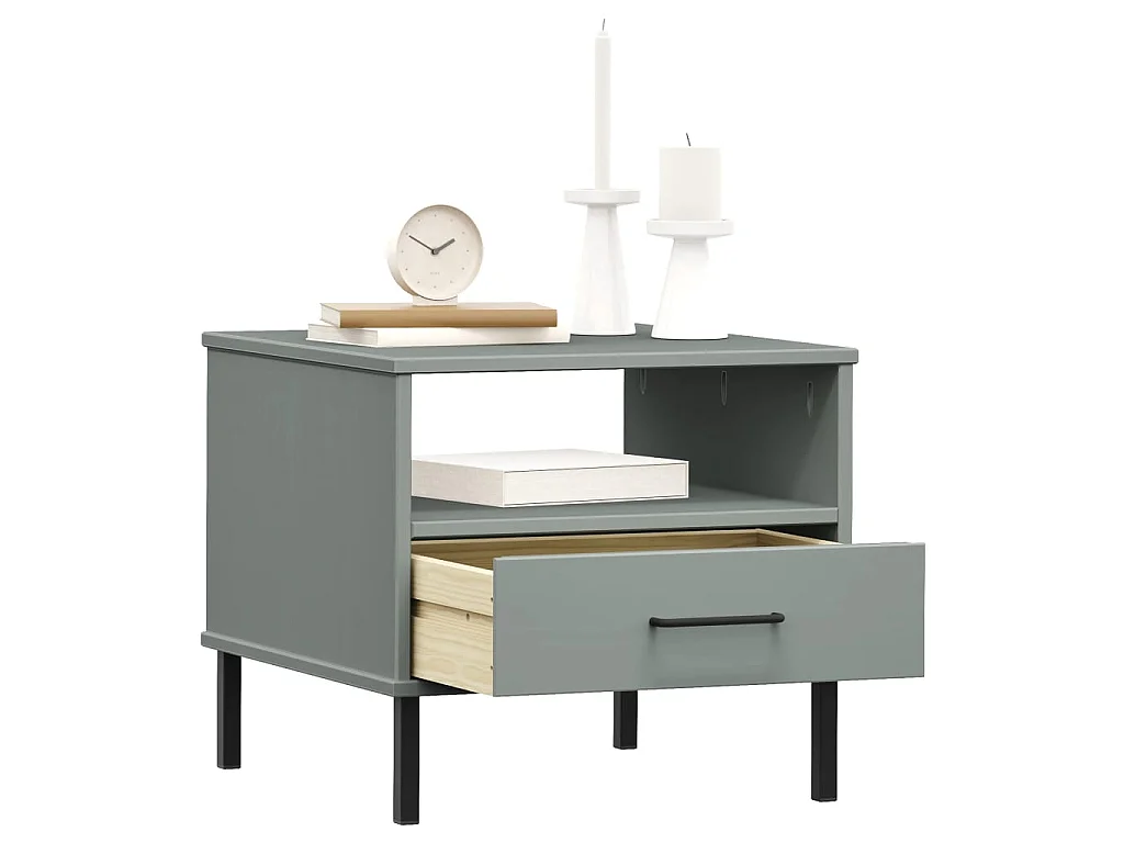 Table de chevet avec pieds en métal Gris Bois pin massif OSLO