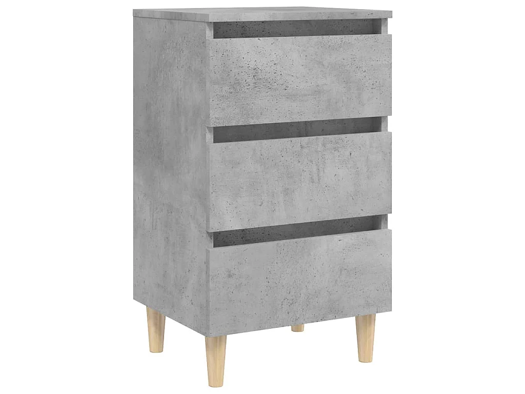 Table de chevet avec pieds en bois solide gris béton 40x35x69cm