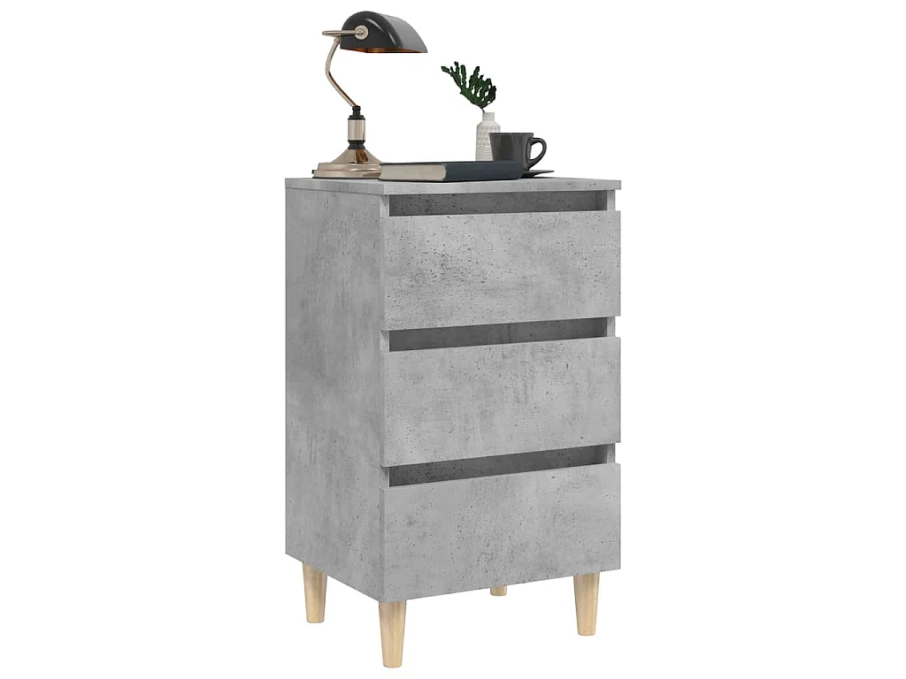 Table de chevet avec pieds en bois solide gris béton 40x35x69cm