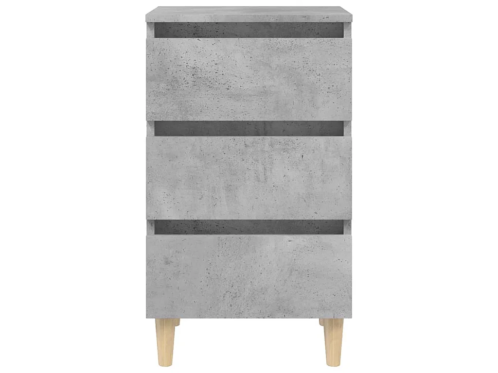 Table de chevet avec pieds en bois solide gris béton 40x35x69cm