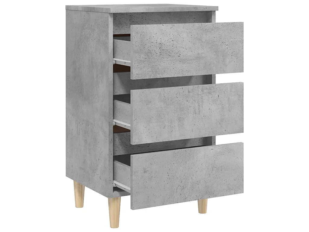 Table de chevet avec pieds en bois solide gris béton 40x35x69cm