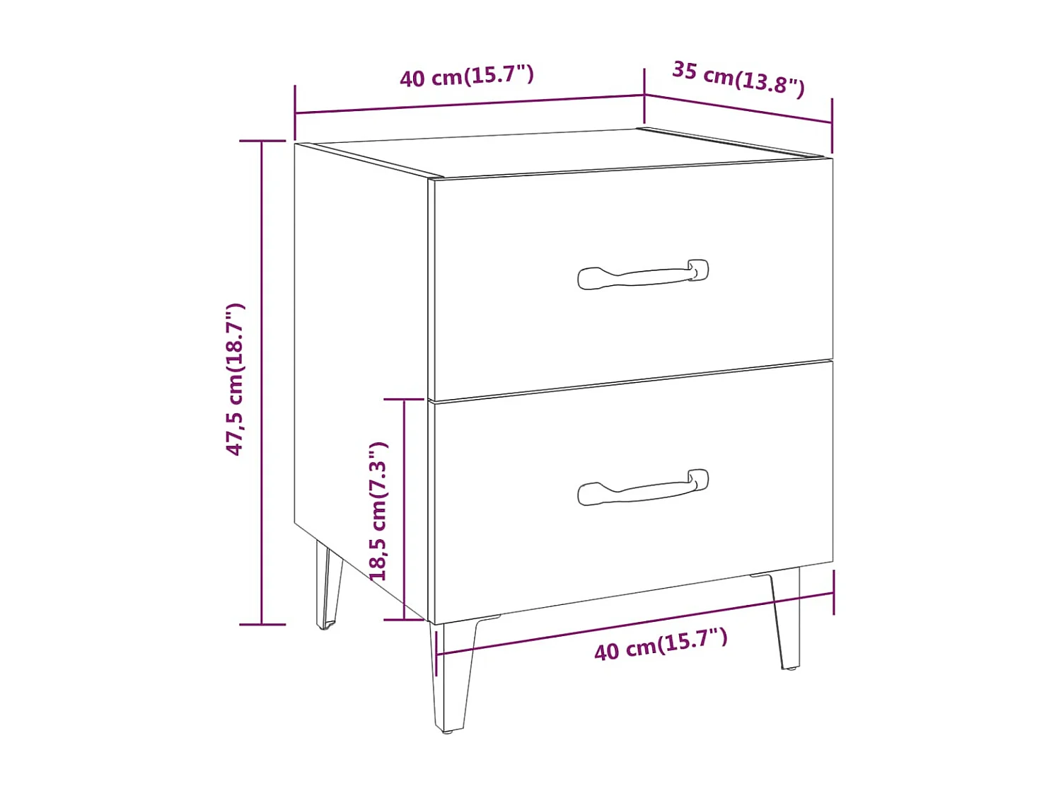 Comodini 2 pz Bianchi 40x35x47,5 cm