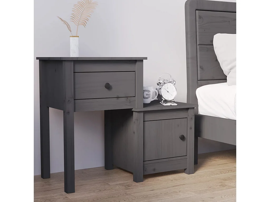 Table de chevet Gris 79,5x38x65,5 cm Bois de pin massif