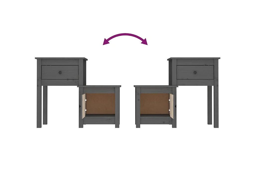 Table de chevet Gris 79,5x38x65,5 cm Bois de pin massif