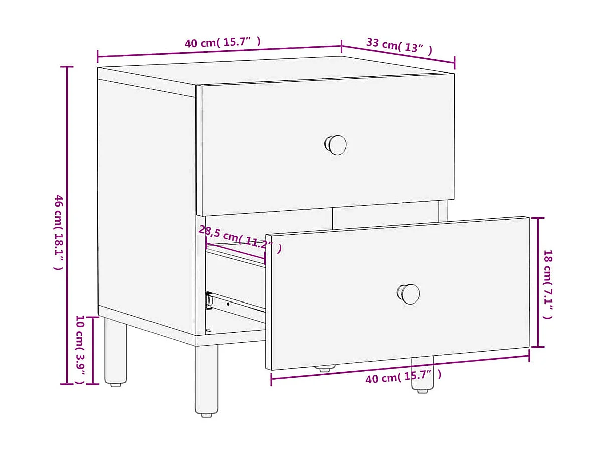 Nachttische 2 Stk. Schwarz 40x33x46 cm Massivholz Mango