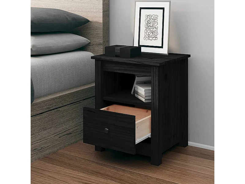 Nachttisch Schwarz 40x35x49 cm Massivholz Kiefer