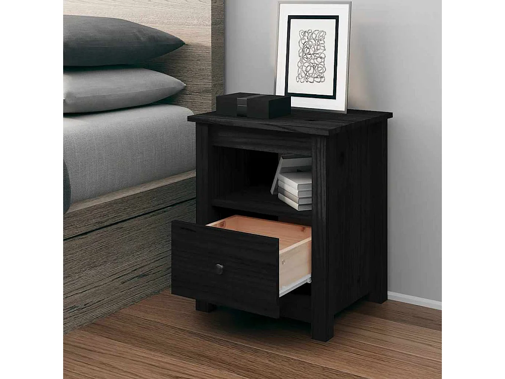 Nachttisch Schwarz 40x35x49 cm Massivholz Kiefer