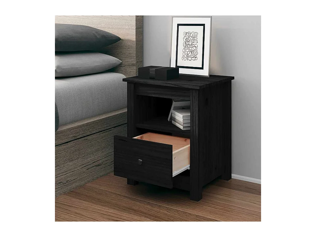 Table de chevet Noir 40x35x49 cm Bois de pin massif