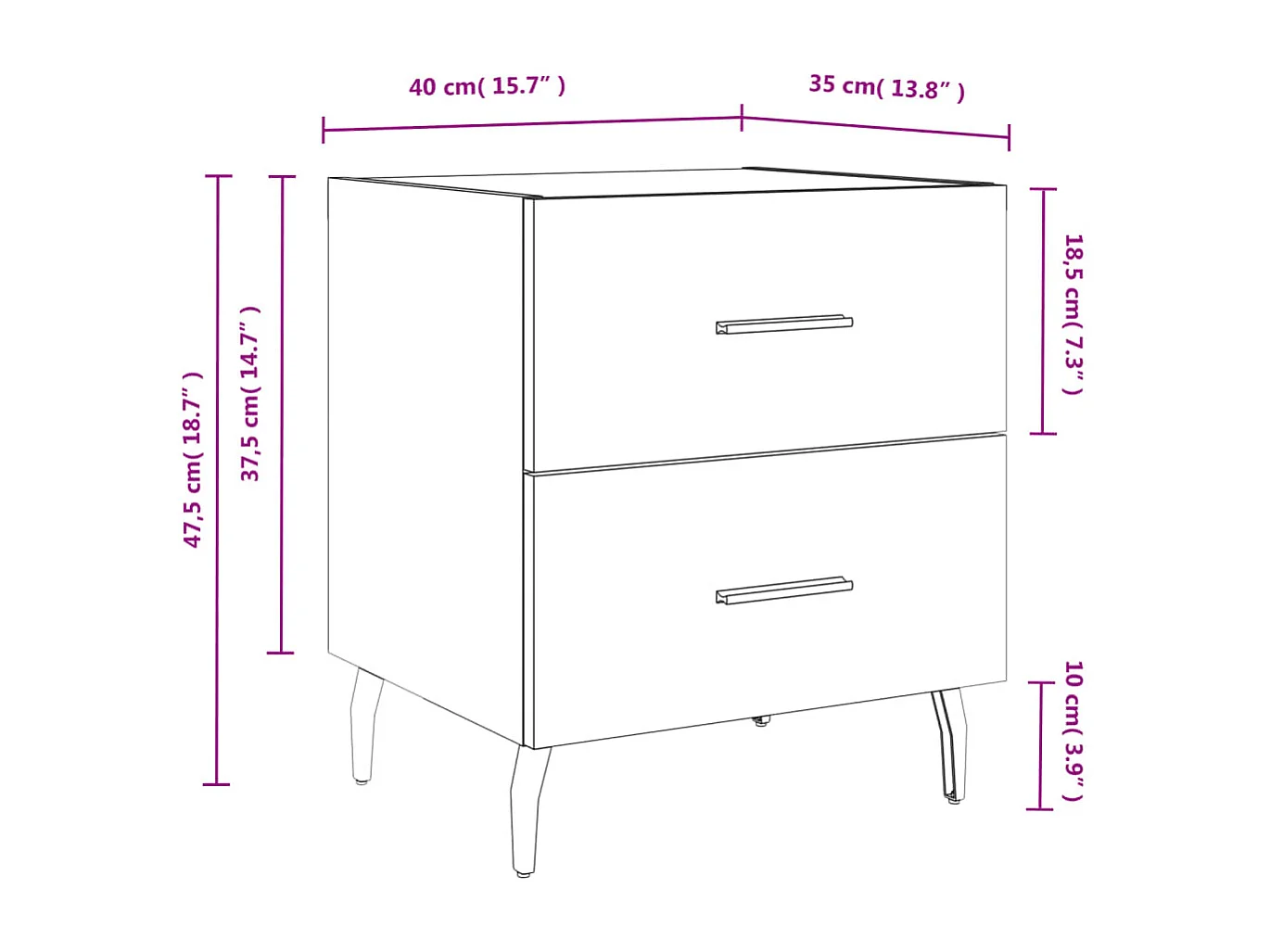 Table de chevet blanc 40x35x47,5 cm bois d’ingénierie