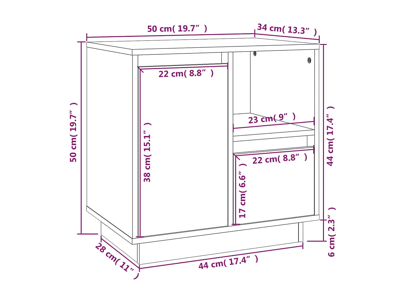 Comodini 2 pz ambra 50x34x50 cm in Legno Massello di Pino