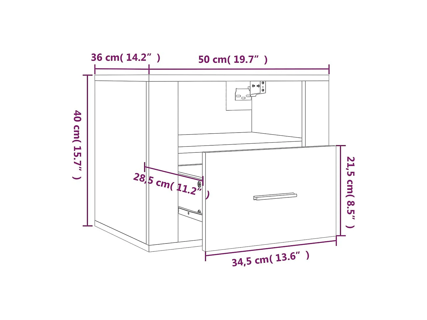 Comodino a Muro Rovere Sonoma 50x36x40 cm