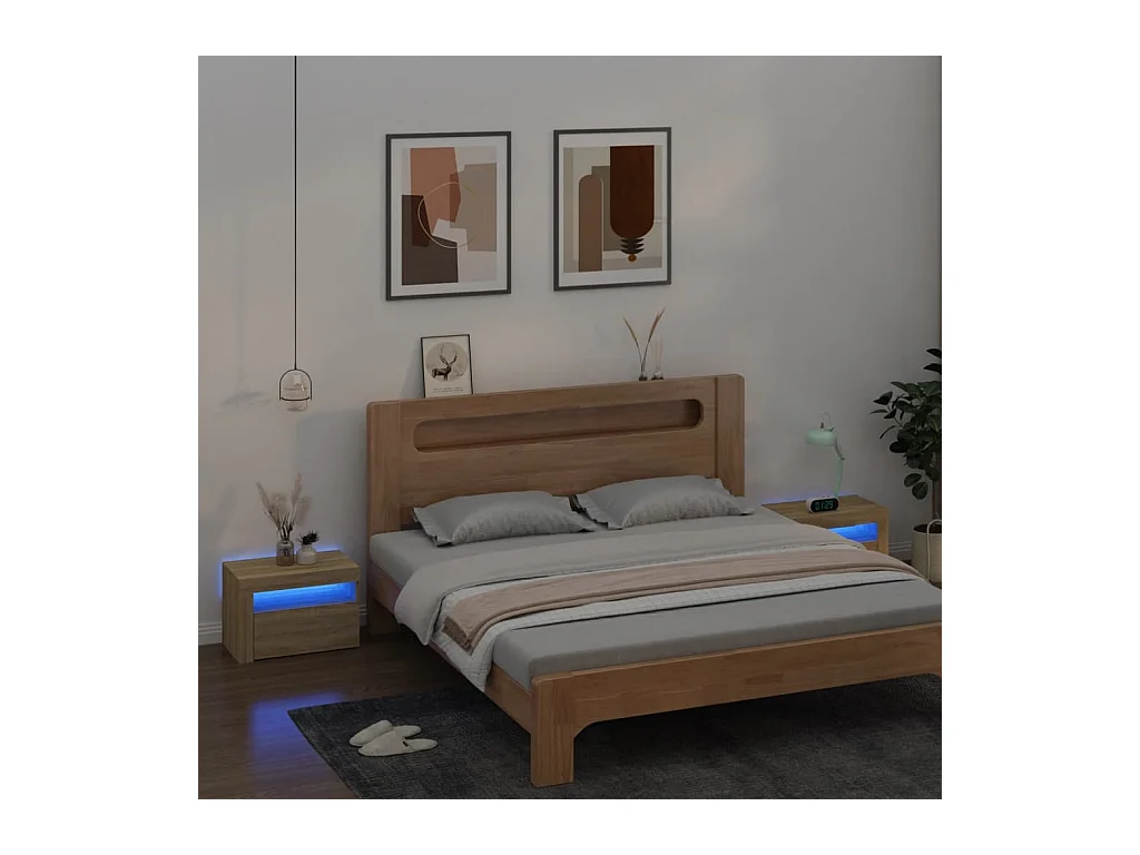 Tables de chevet 2 pcs avec LED Chêne Sonoma 60x35x40 cm