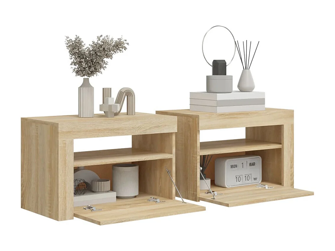 Tables de chevet 2 pcs avec LED Chêne Sonoma 60x35x40 cm