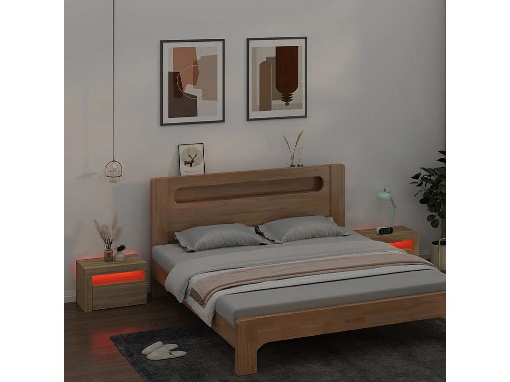 Tables de chevet 2 pcs avec LED Chêne Sonoma 60x35x40 cm