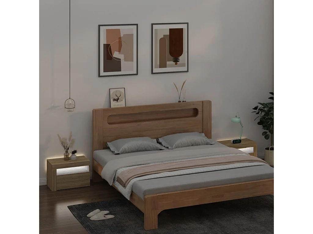 Tables de chevet 2 pcs avec LED Chêne Sonoma 60x35x40 cm