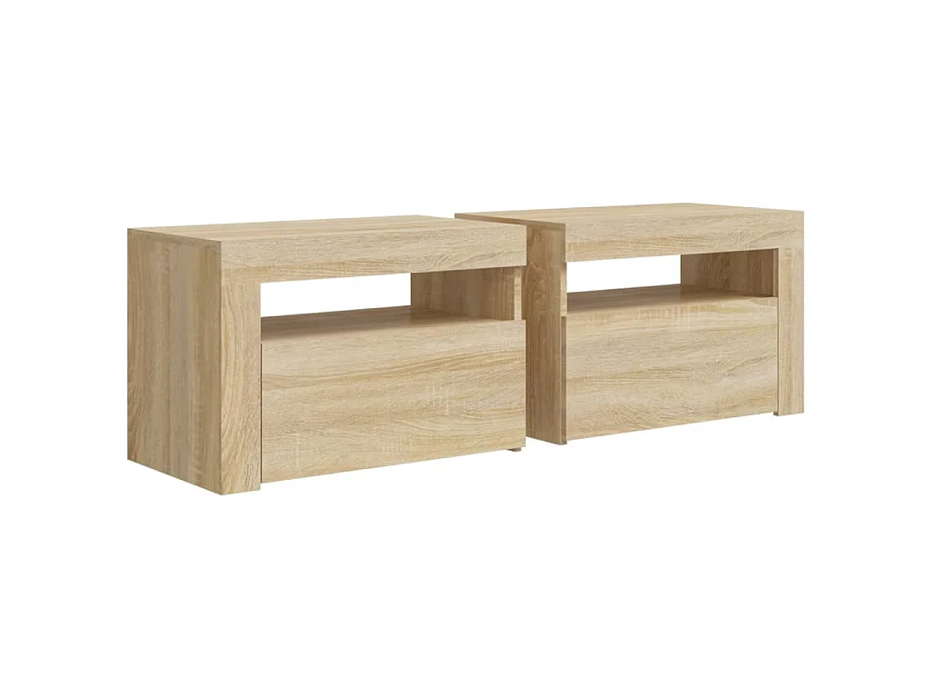 Tables de chevet 2 pcs avec LED Chêne Sonoma 60x35x40 cm