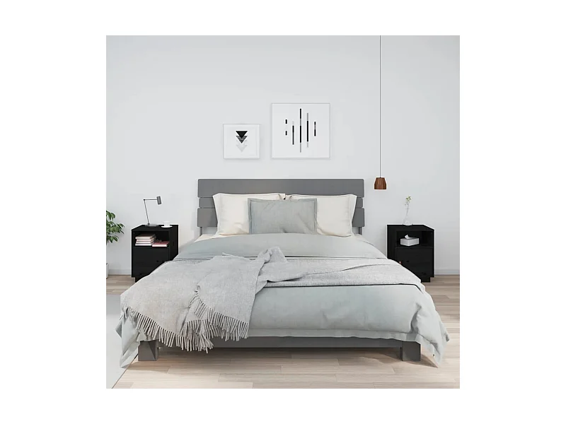 Nachttische 2 Stk. Schwarz 40x34x55 cm Massivholz Kiefer