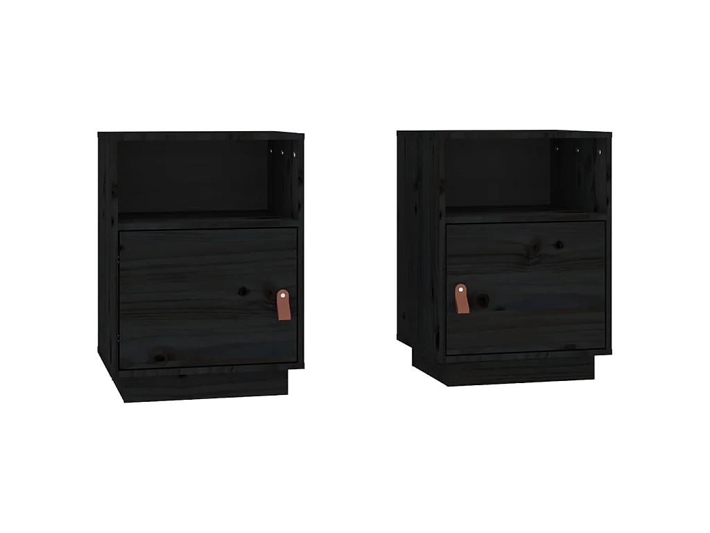 Nachttische 2 Stk. Schwarz 40x34x55 cm Massivholz Kiefer