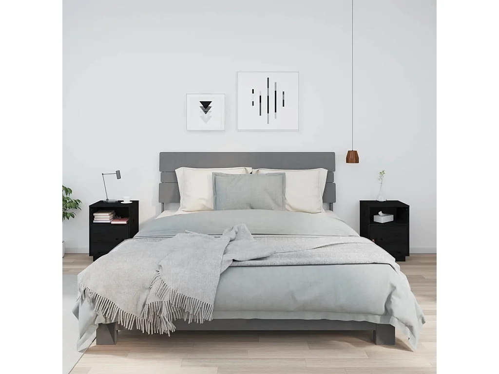 Nachttische 2 Stk. Schwarz 40x34x55 cm Massivholz Kiefer