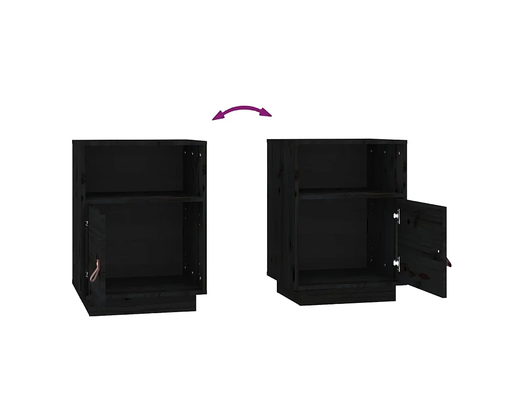 Nachttische 2 Stk. Schwarz 40x34x55 cm Massivholz Kiefer