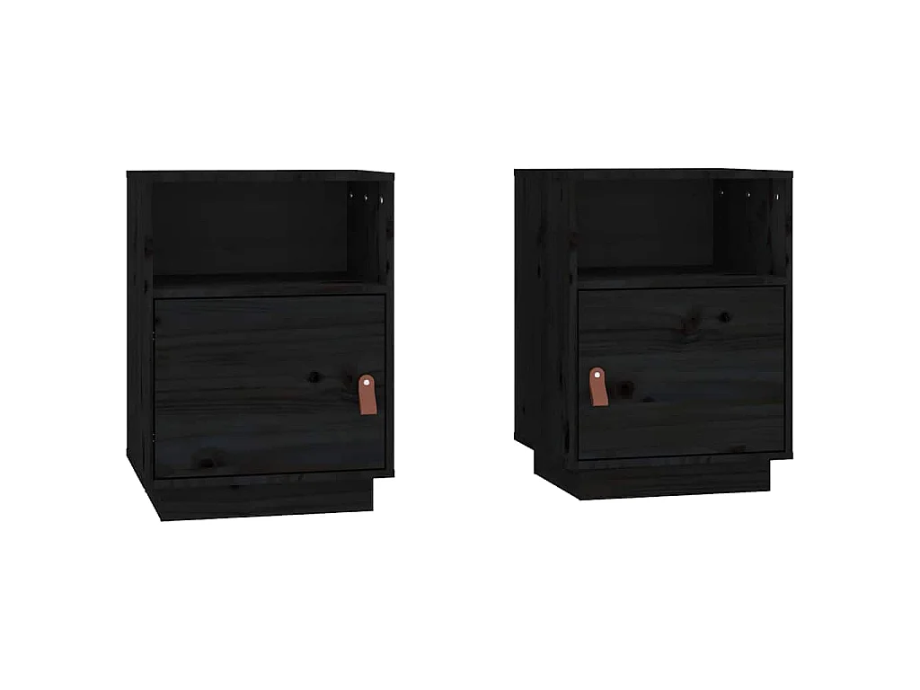 Comodini Neri 2 pz 40x34x55 cm in Legno Massello di Pino