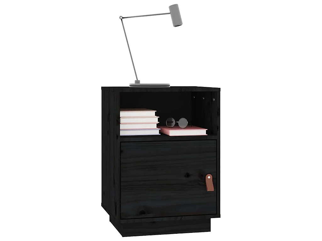 Comodini Neri 2 pz 40x34x55 cm in Legno Massello di Pino