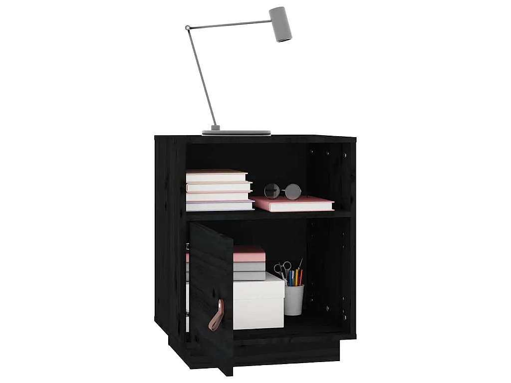 Comodini Neri 2 pz 40x34x55 cm in Legno Massello di Pino