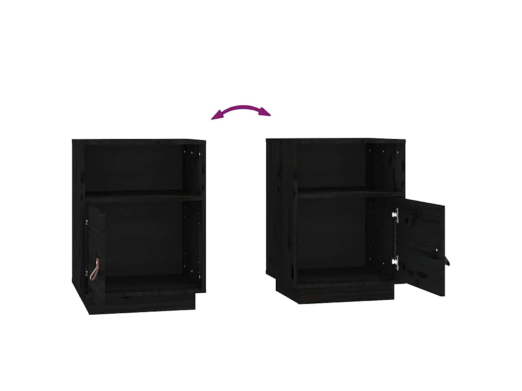 Comodini Neri 2 pz 40x34x55 cm in Legno Massello di Pino