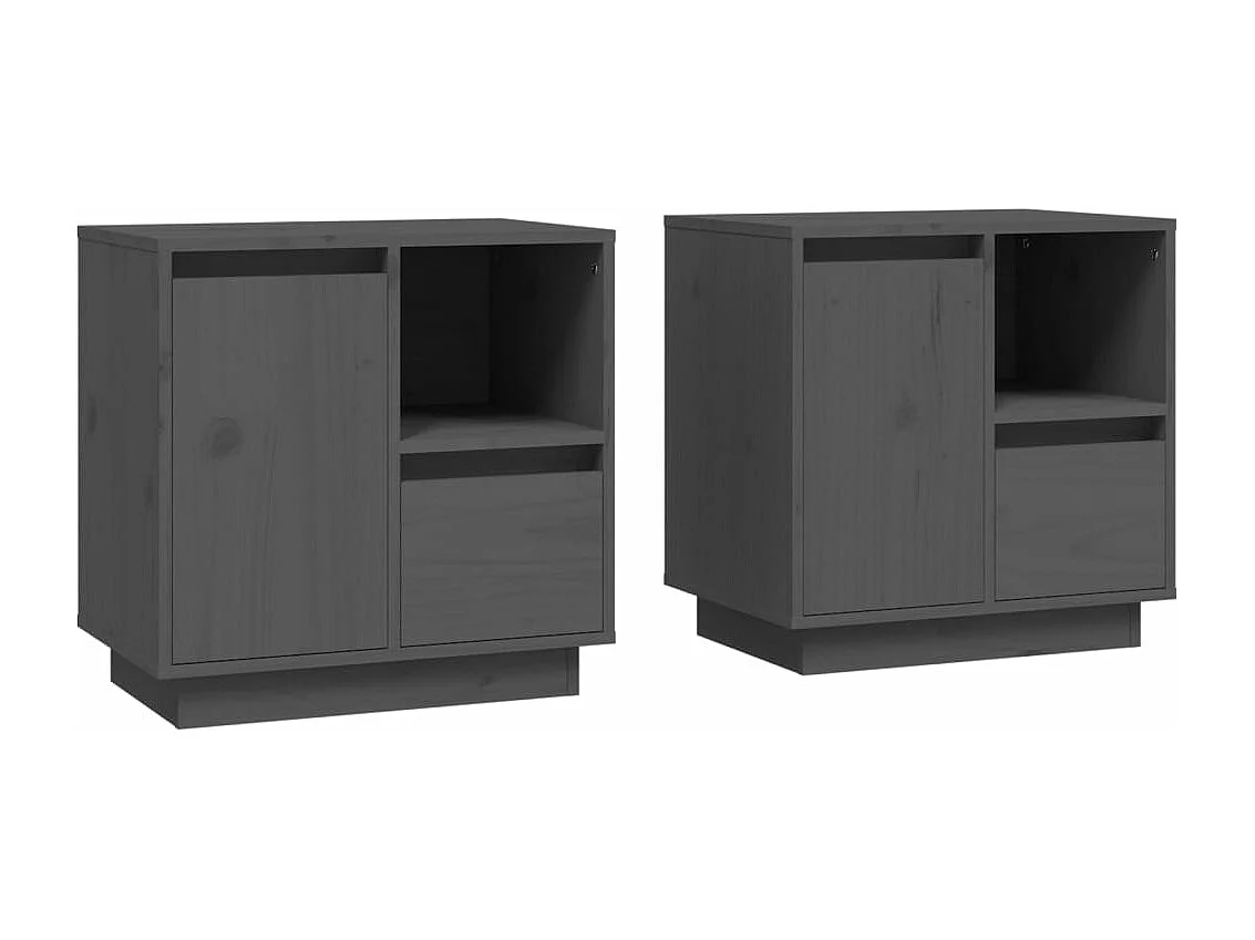 Tables de chevet 2 pcs Gris 50x34x50 cm Bois de pin massif