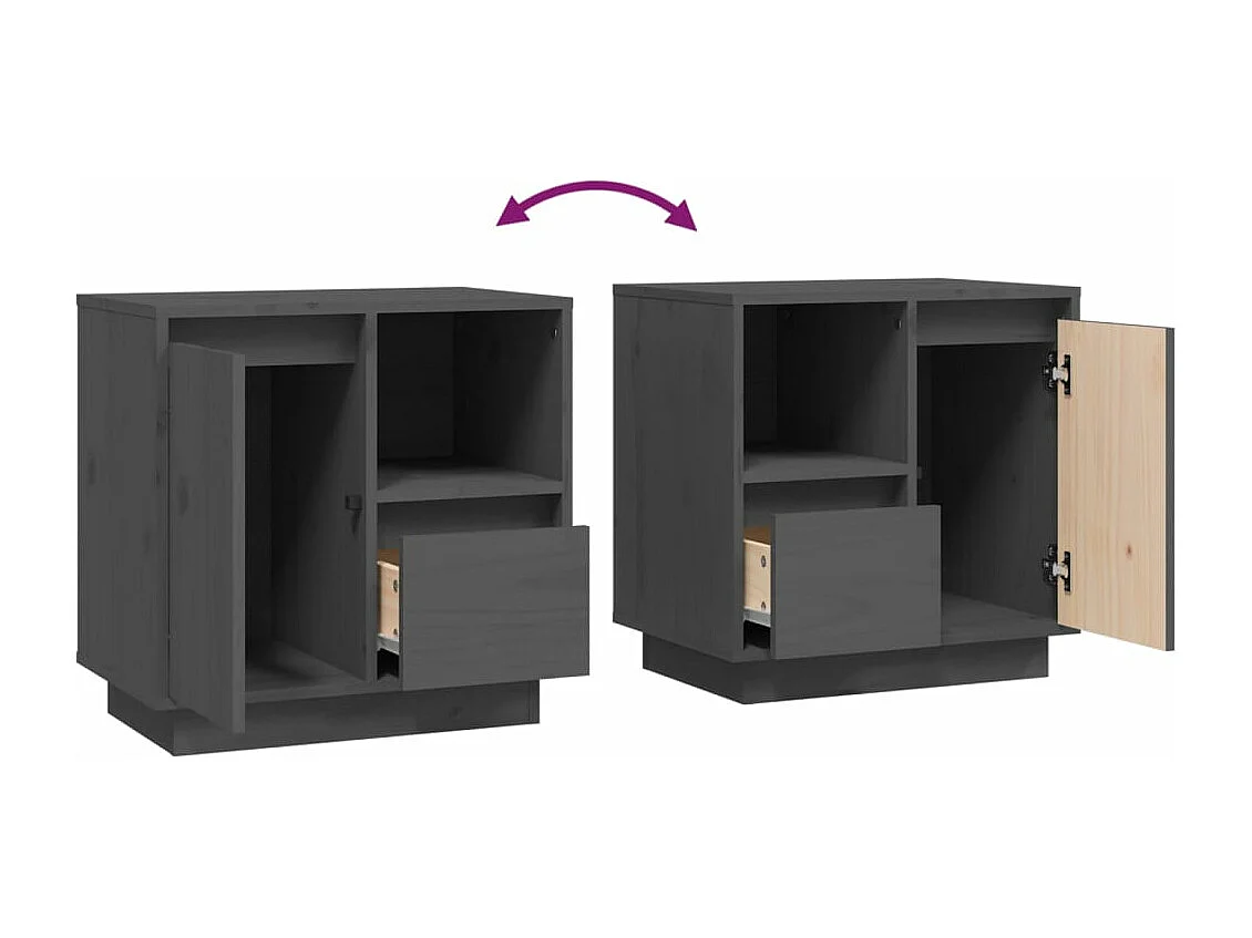 Tables de chevet 2 pcs Gris 50x34x50 cm Bois de pin massif
