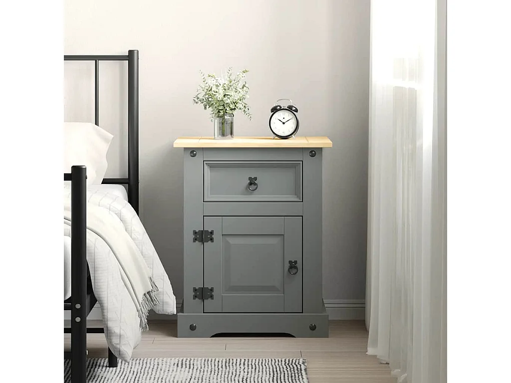 Table de chevet Gamme Corona pin mexicain Gris 53x39x67 cm