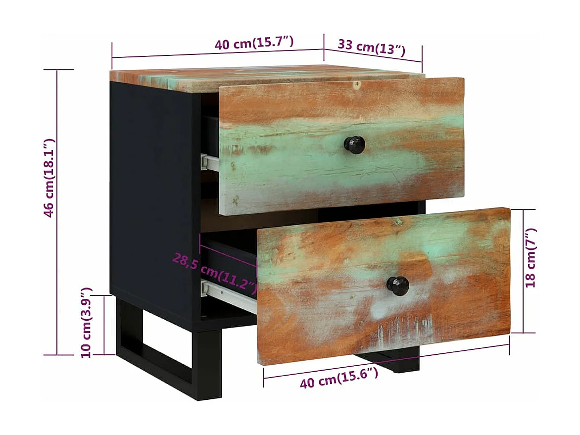 Nachtkastje 40x33x46 cm massief gerecycled hout