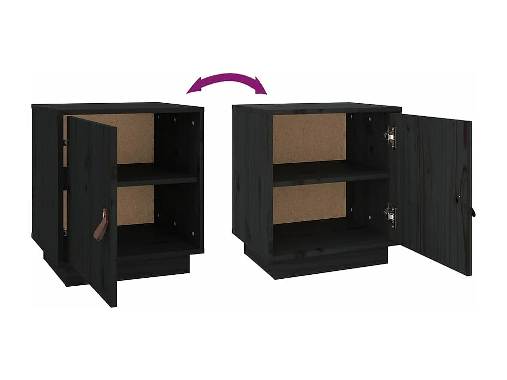 Nachttische 2 Stk. Schwarz 40x34x45 cm Massivholz Kiefer