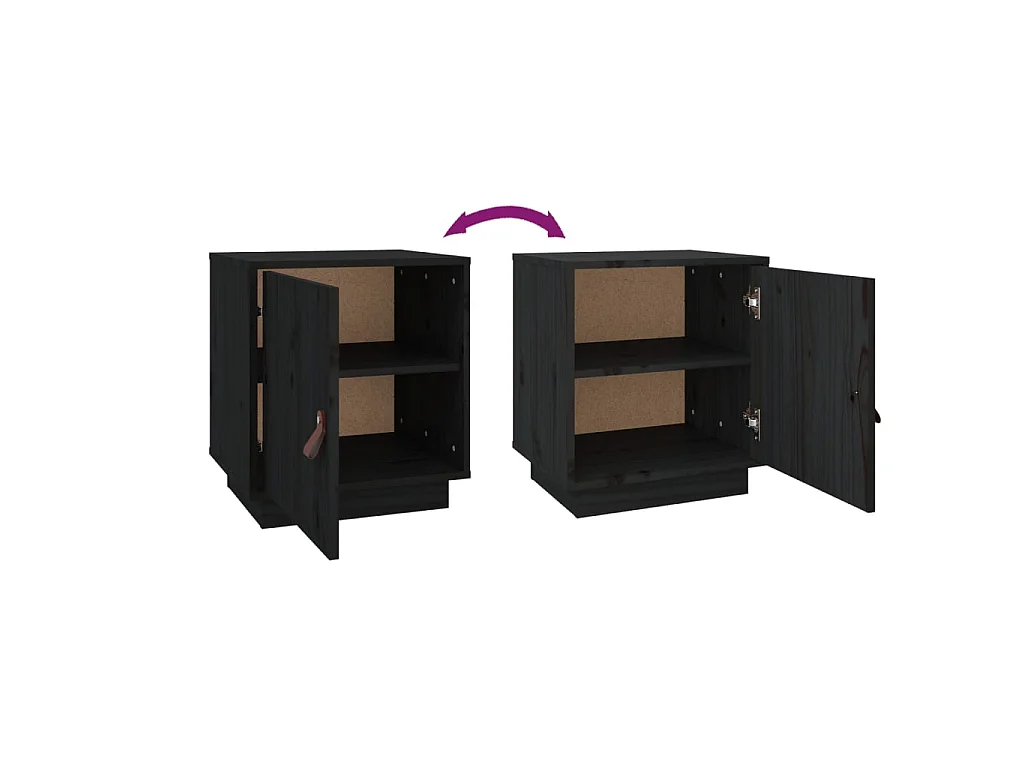 Nachttische 2 Stk. Schwarz 40x34x45 cm Massivholz Kiefer
