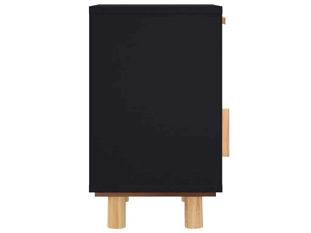 Table de chevet Noir Bois de pin massif et rotin naturel