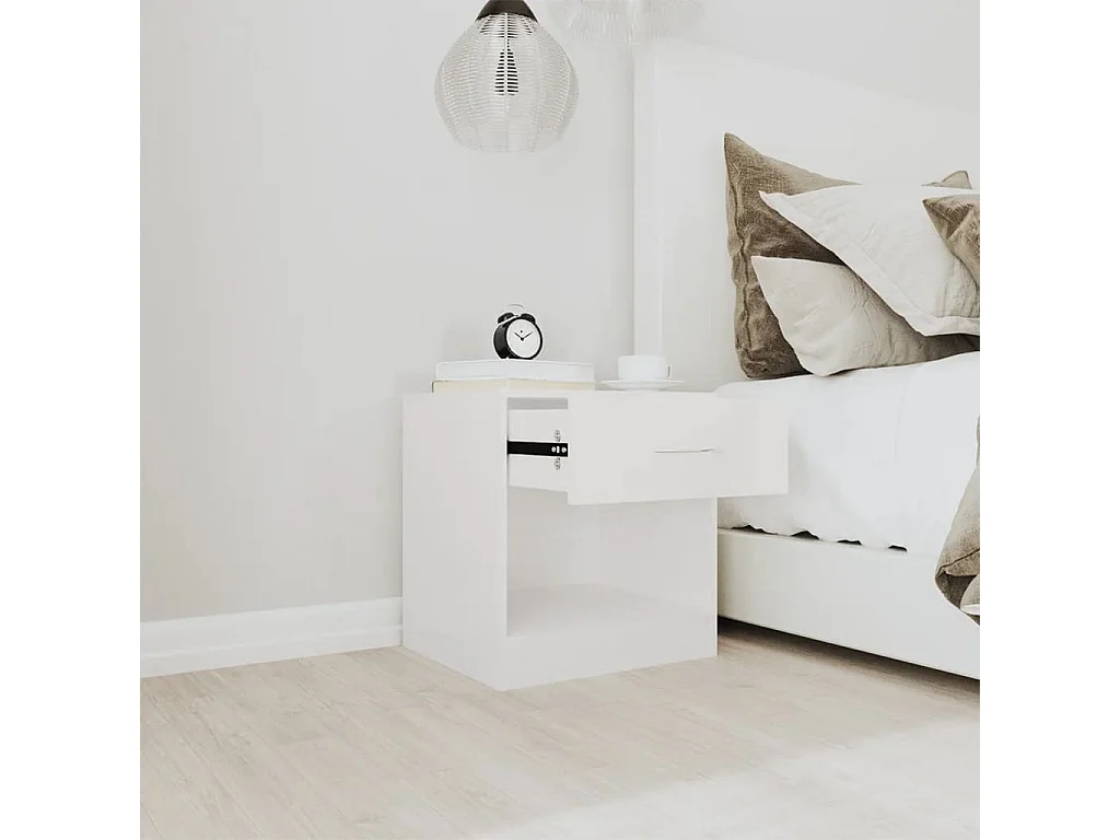 Tables de chevet 2 pcs avec tiroir Blanc brillant