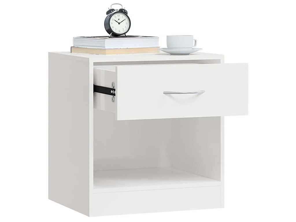 Tables de chevet 2 pcs avec tiroir Blanc brillant