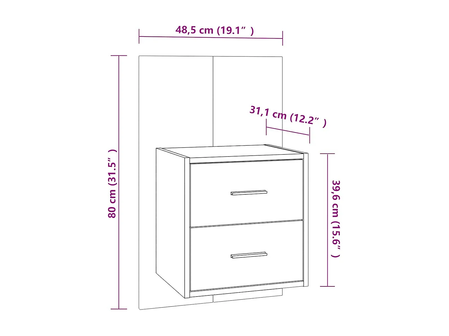 Nachtkastje wandgemonteerd zwart