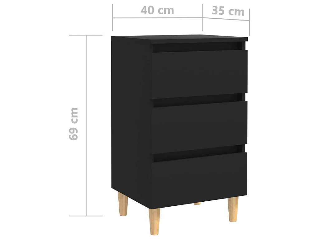 Table de chevet avec pieds en bois noir 40x35x69 cm