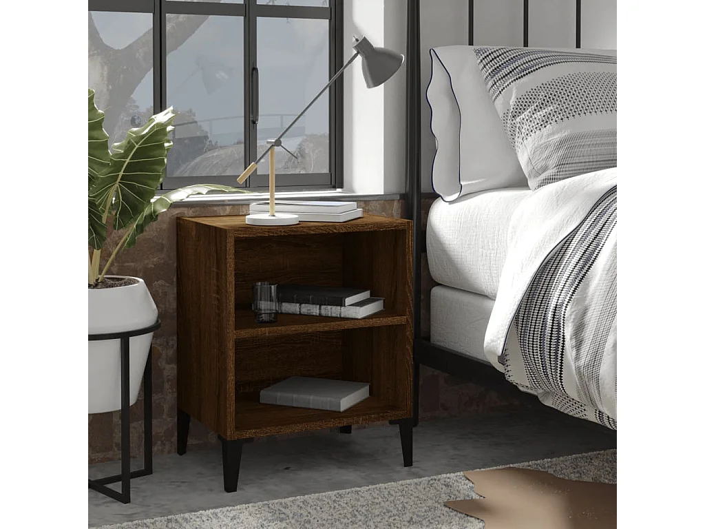 Nachttische 2 Stk. Metallbeine Braun Eichen-Optik 40x30x50 cm