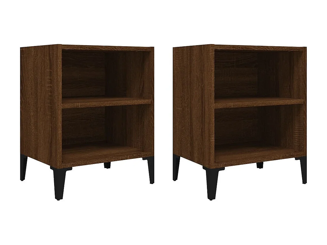Nachttische 2 Stk. Metallbeine Braun Eichen-Optik 40x30x50 cm
