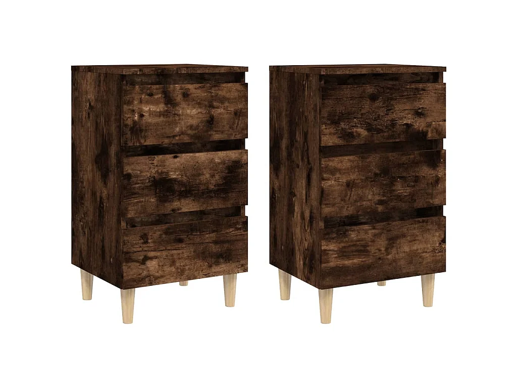 Tables de chevet et pieds en bois 2 pcs Chêne fumé 40x35x69 cm