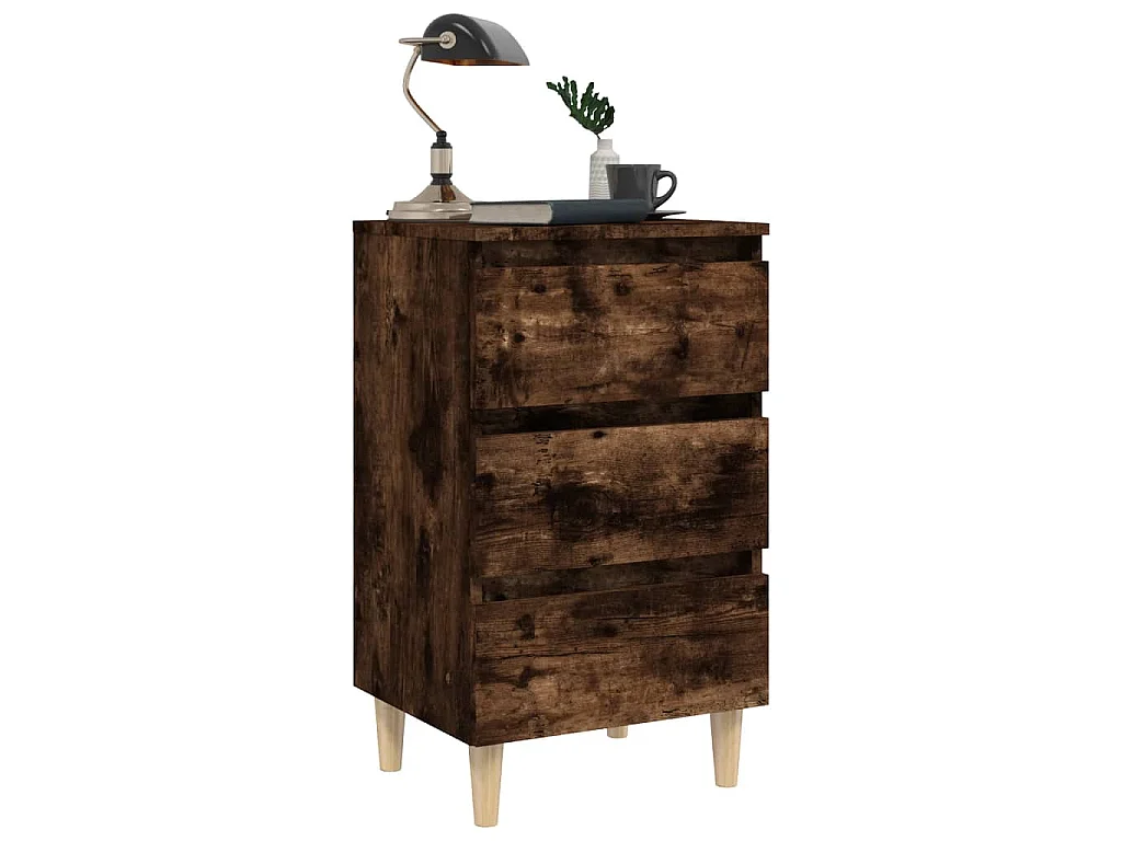 Tables de chevet et pieds en bois 2 pcs Chêne fumé 40x35x69 cm