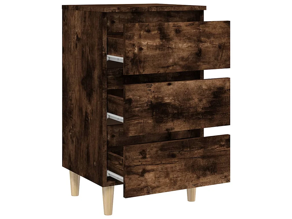 Tables de chevet et pieds en bois 2 pcs Chêne fumé 40x35x69 cm