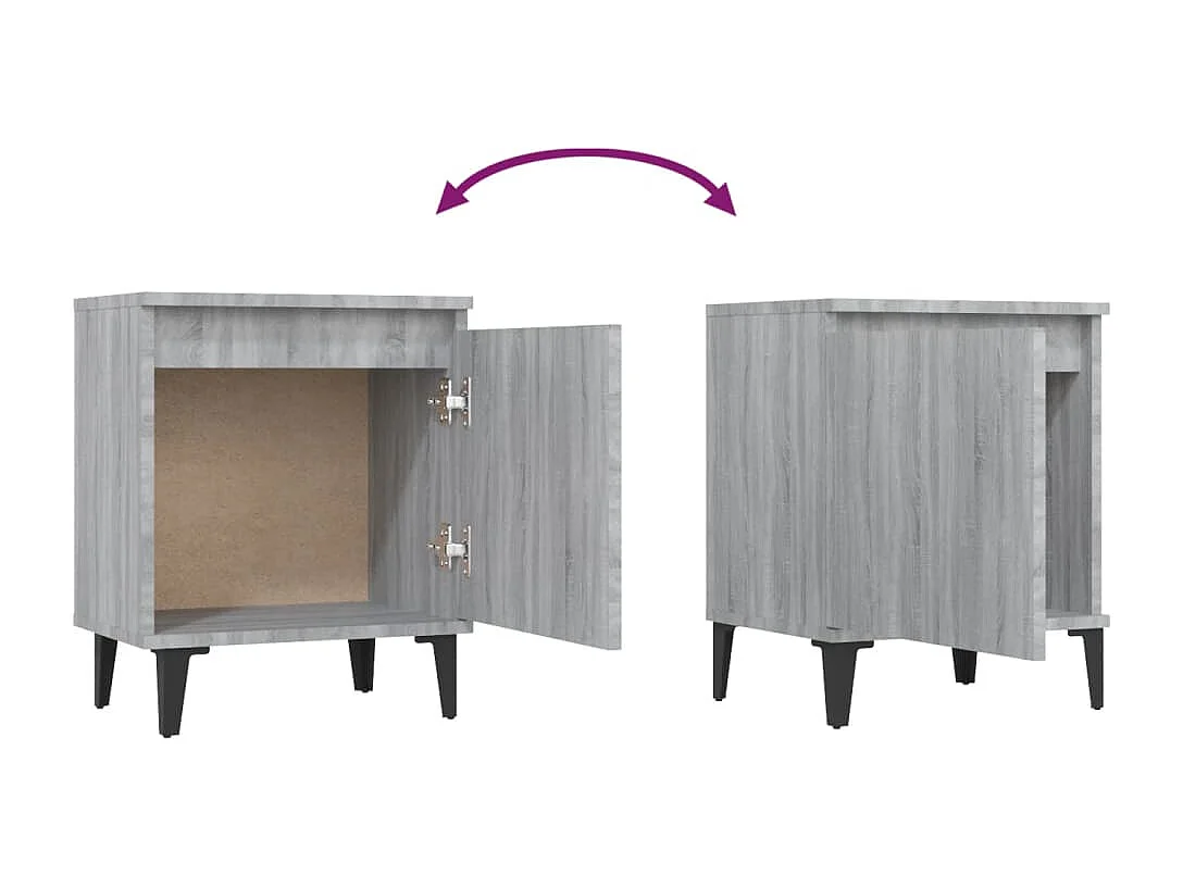 Nachtkastjes met metalen poten 40x30x50 cm grijs sonoma eiken