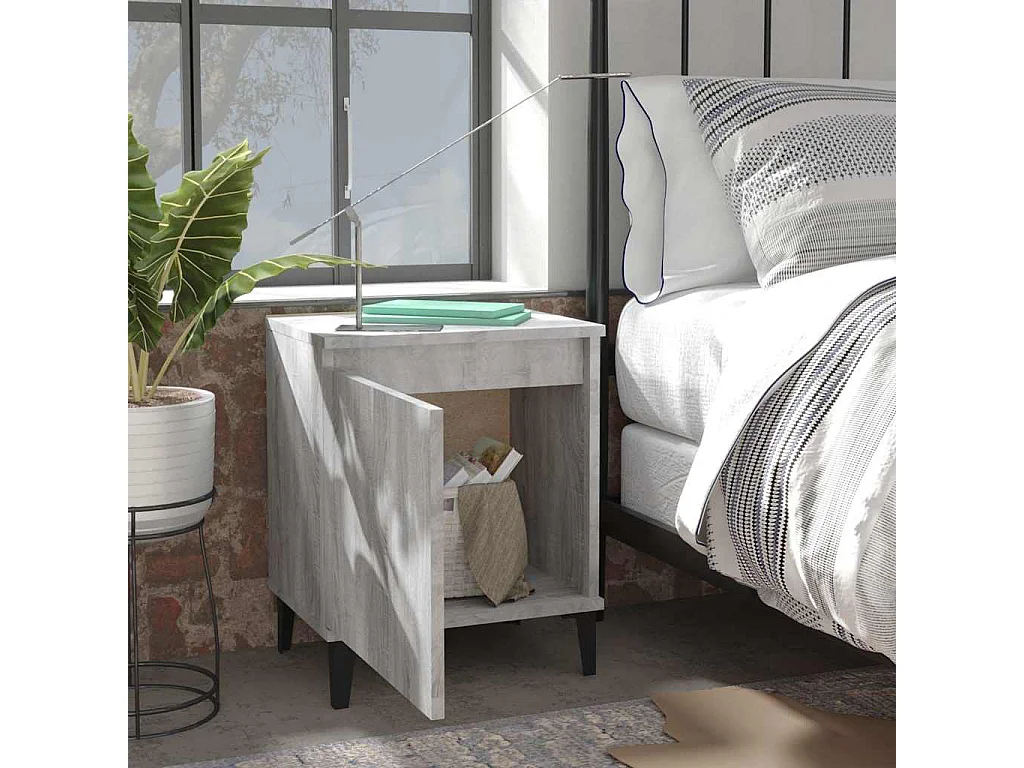Comodini con Gambe in Metallo Grigio Sonoma 40x30x50 cm