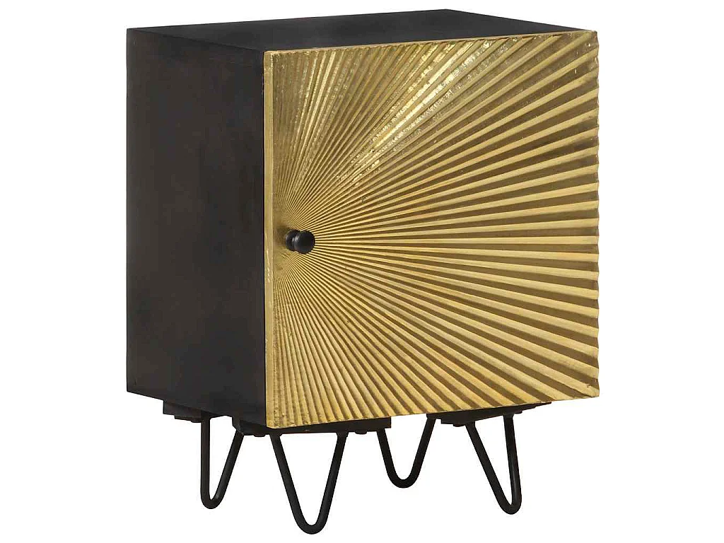Table de chevet avec front en laiton 40x30x50cm Manguier massif