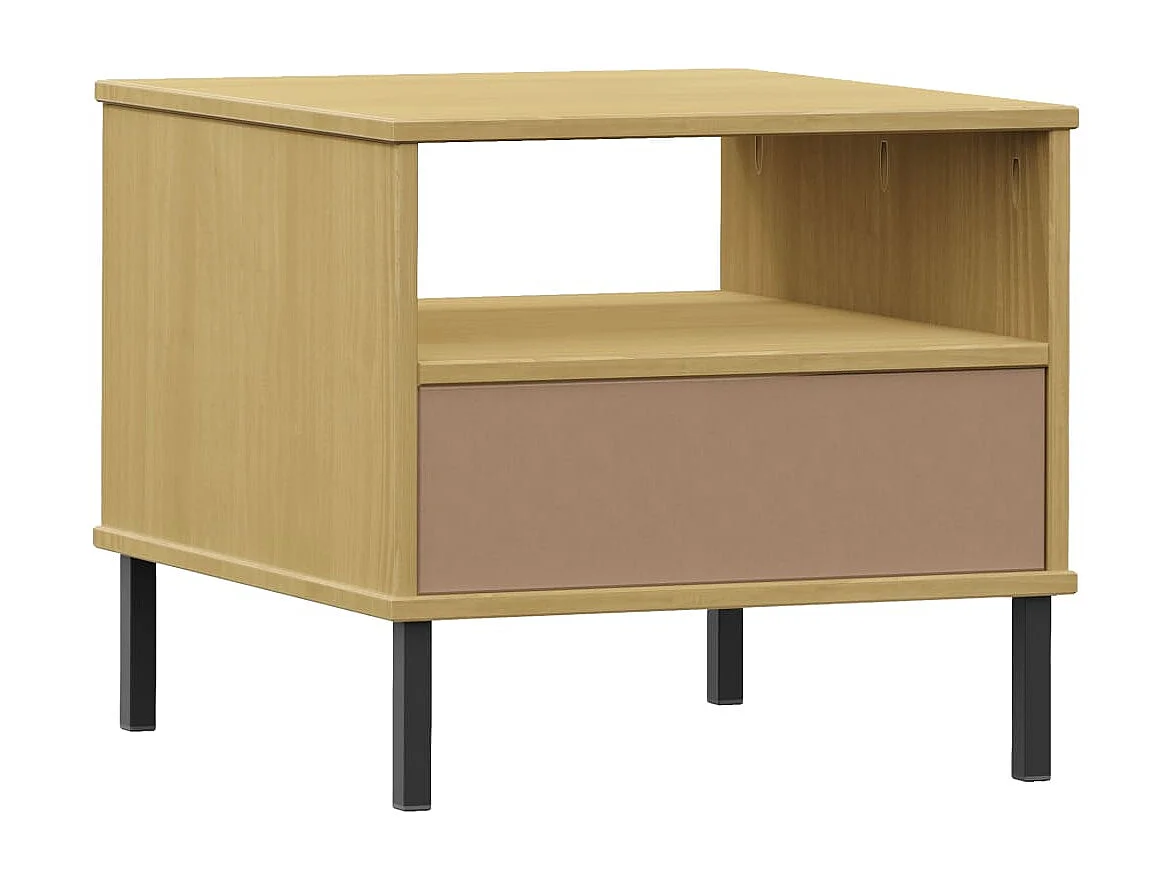 Table de chevet avec pieds en métal Marron Bois pin massif OSLO