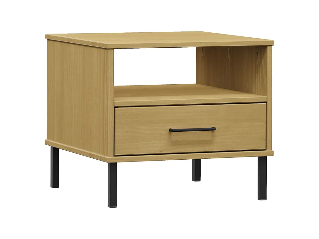 Comodino con Gambe in Metallo Marrone Legno Massello Pino OSLO